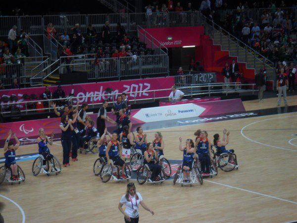 The GB women's Wheelchair Basketball team lapping up the appreciation from the home crowd Paralympic Games women's Wheelchair Basketball