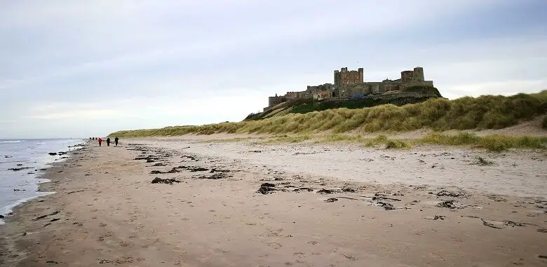 Northumberland beach with a castle in the background