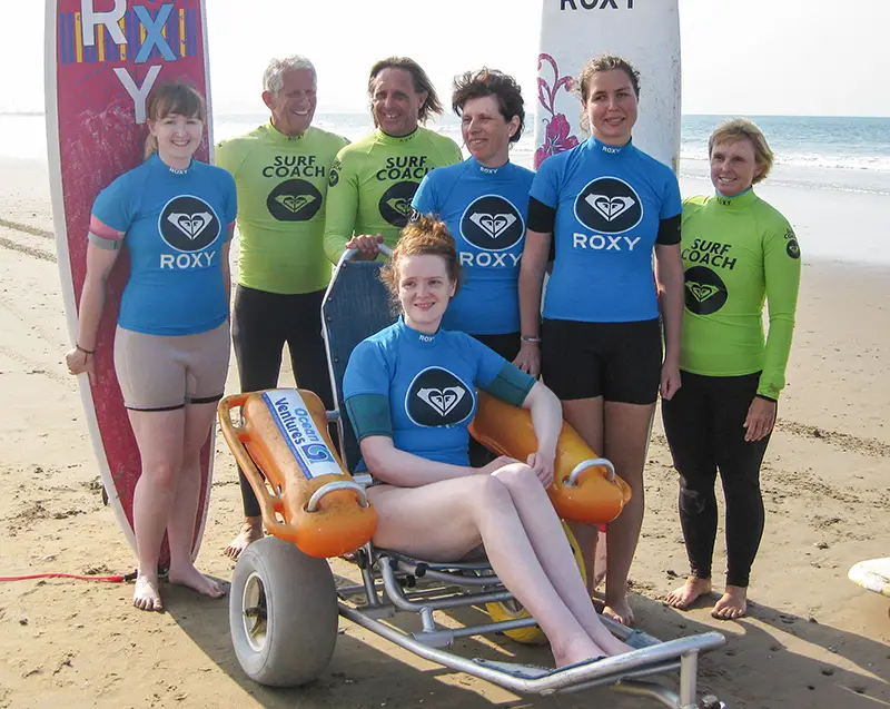 Beth, Jean, Jude and Agata with the team from Roxy’s Surf School