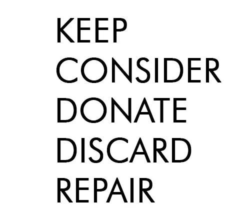 text image: Keep, consider, donate, discard, repair