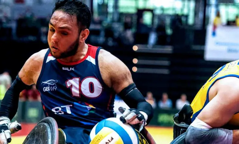 Paralympian Ayaz Bhuta playing wheelchair rugby