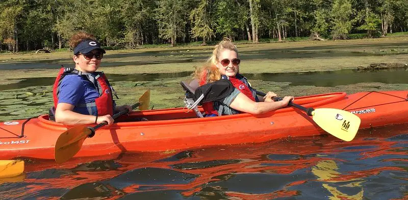 Wheelchair user Shannon kayaking
