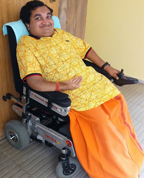 Sai Kaustuv Dasgupta in his electric wheelchair