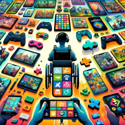 olorful and engaging collage of the top 25 accessibility gaming apps, showcasing various devices and highlighting the diversity of games designed for players with different accessibility needs