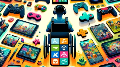 olorful and engaging collage of the top 25 accessibility gaming apps, showcasing various devices and highlighting the diversity of games designed for players with different accessibility needs