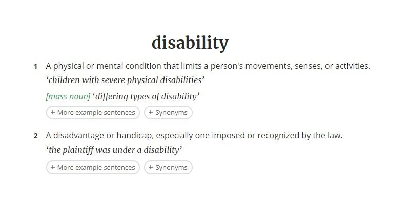 Disability definition in the dictionary