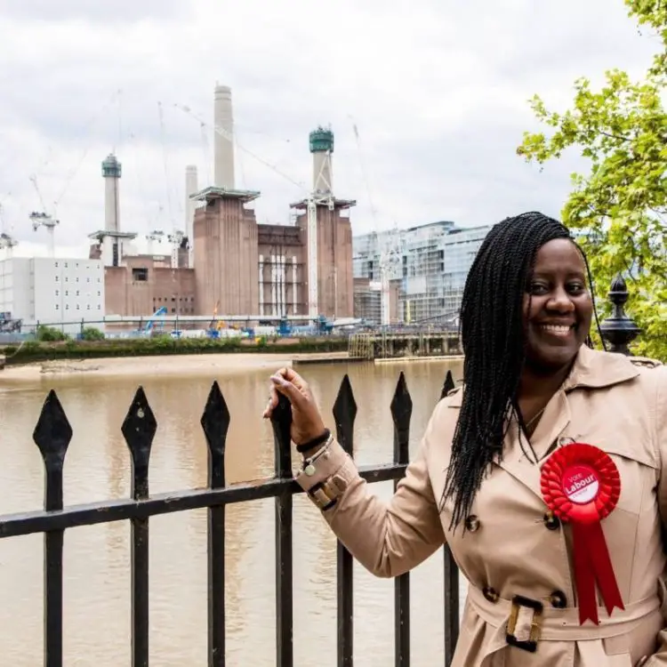 Shadow Minister for Disability Marsha De Cordova in front of Battersea power station