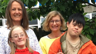 Jane Chong and Jane Kippax with their children who have Down's syndrome