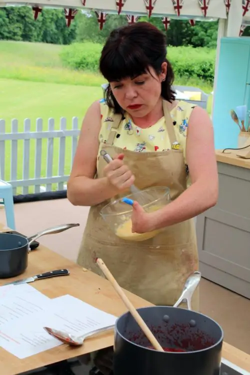 Briony Williams making custard on Great British Bake Off