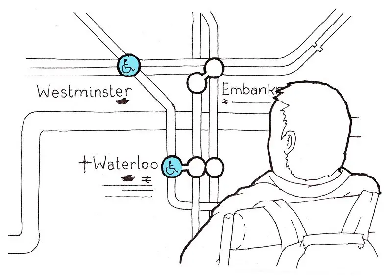 Sketch of Rob Trent looking at London Tube map