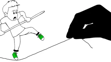Cartoon of boy walking a tightrope