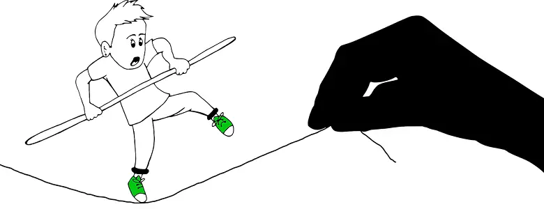 Cartoon of boy walking a tightrope