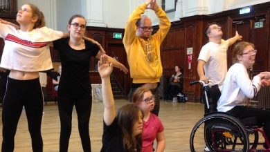 A group of disabled people doing drama