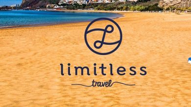 Limitless Travel banner of beach and and loungers