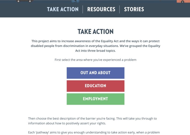 Screenshot: Take Action - Out & About Education Employment
