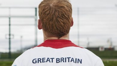 Paralympian Stephen Miller from behind with Team GB t-shirt on