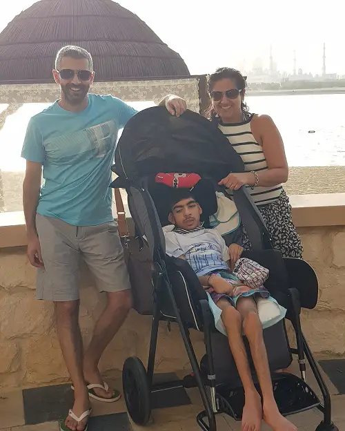 Shailen from Strive Mobility with his wife and disabled son on holiday
