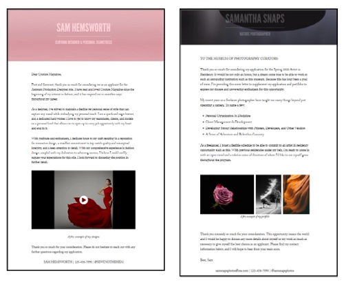 Example cover letter templates from Adobe