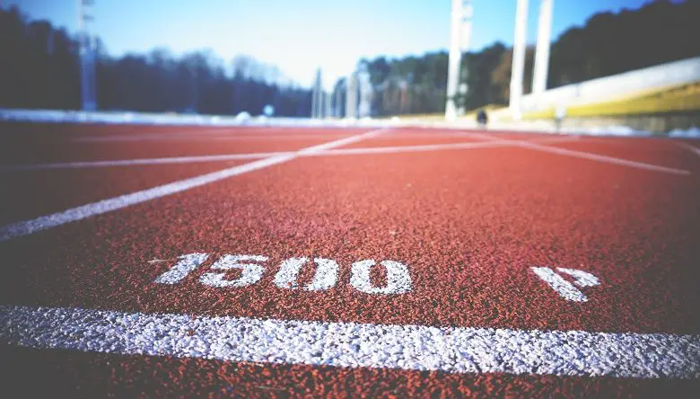 Red running track with 1500 in white