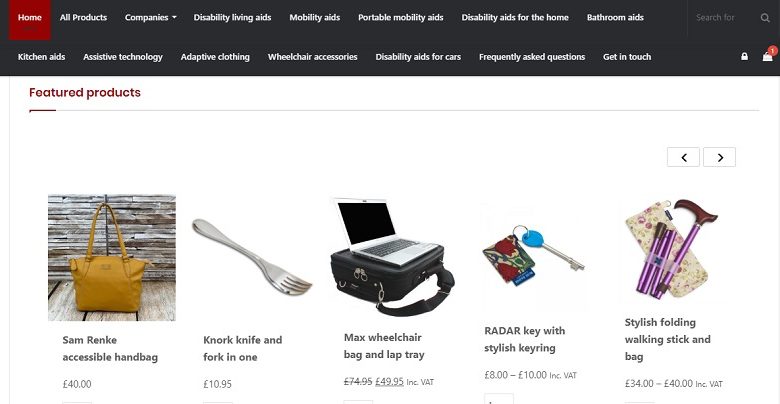 Shop homepage showing menu and featured products