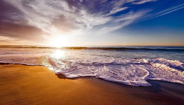 Beach at dusk with waves crashing