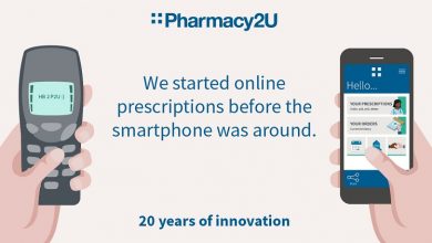 Graphic of old and new mobile phones promoting Pharmacy2U online prescription service
