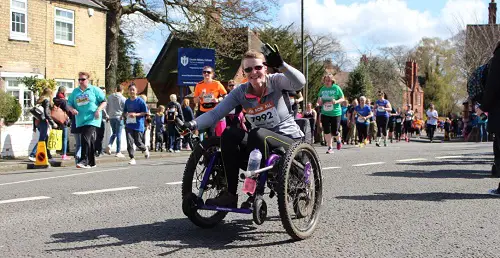 Amanda in her Mountain Trike all-terrain wheelchair on her 10k race