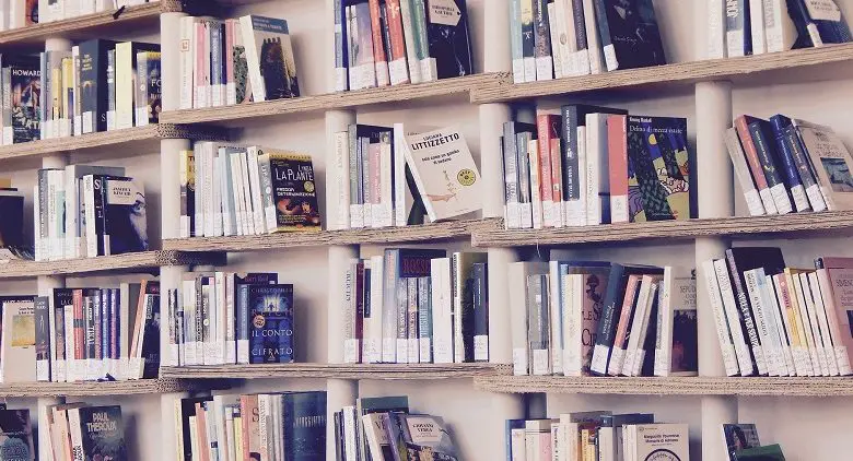 Book shelves in a library