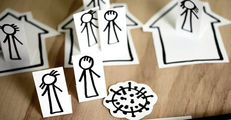 Drawings of stick people in houses isolating