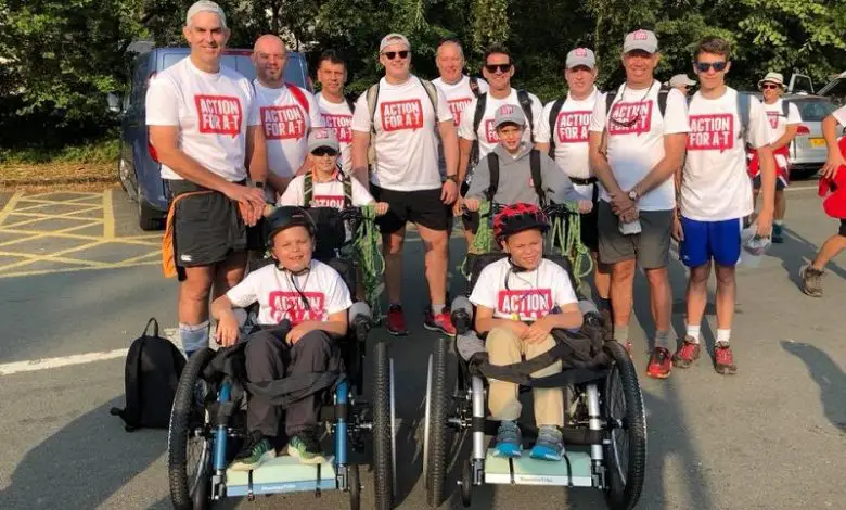 Zach, Ruben, their family and support team about to climb Mount Snowdon