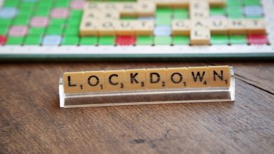Word lockdown spelt out in scrabble letters