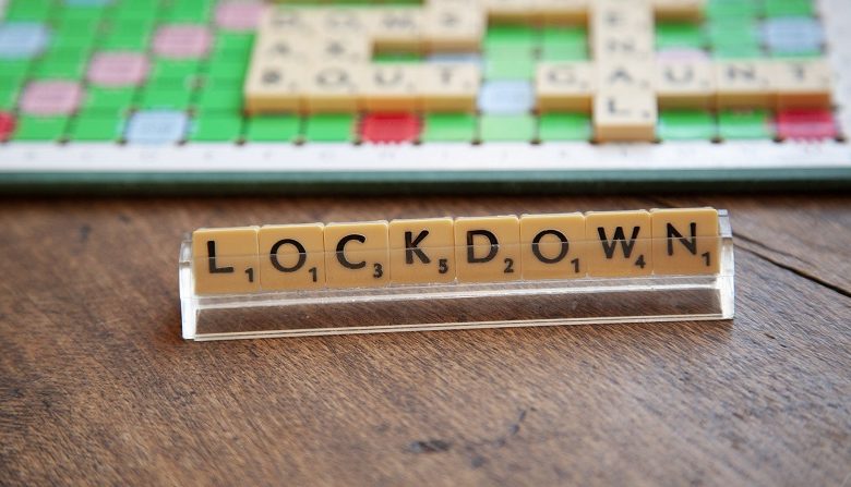 Word lockdown spelt out in scrabble letters