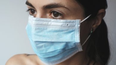 Woman wearing a cloth face mask