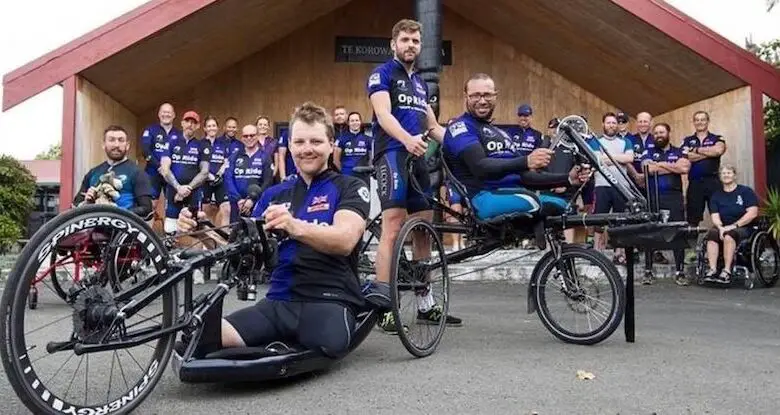 The Pilgrim Bandits Team on their adapted bikes in New Zealand