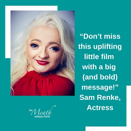 Disability activist and actor Sam Renke next to quote saying 'Don't miss the uplifting little film with a big (and bold) message!'