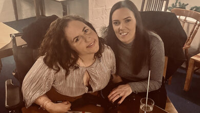 Georgina is sat having a drink with her PA