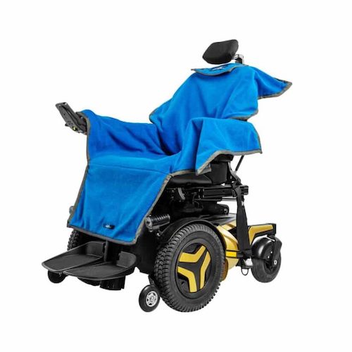 ableDry waterproof wheelchair cover on electric wheelchair