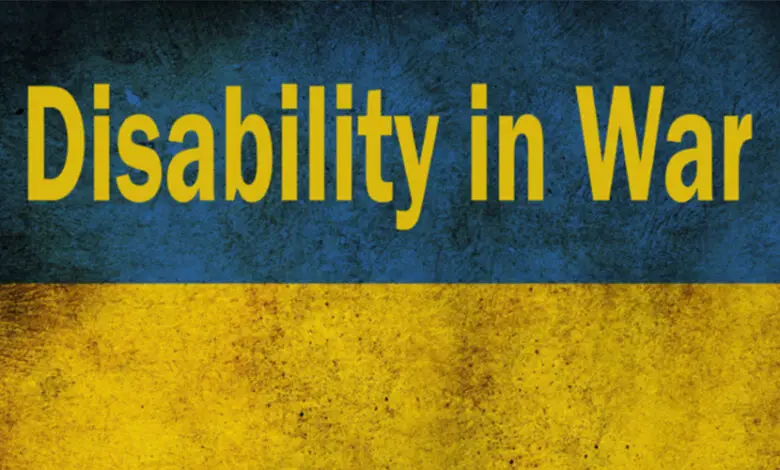Words Disability in War on a blue and yellow background