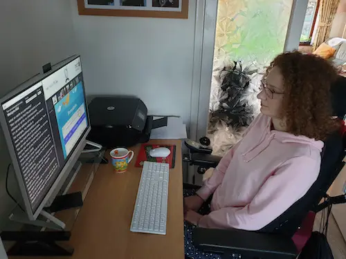 Hannah Deakin at her computer