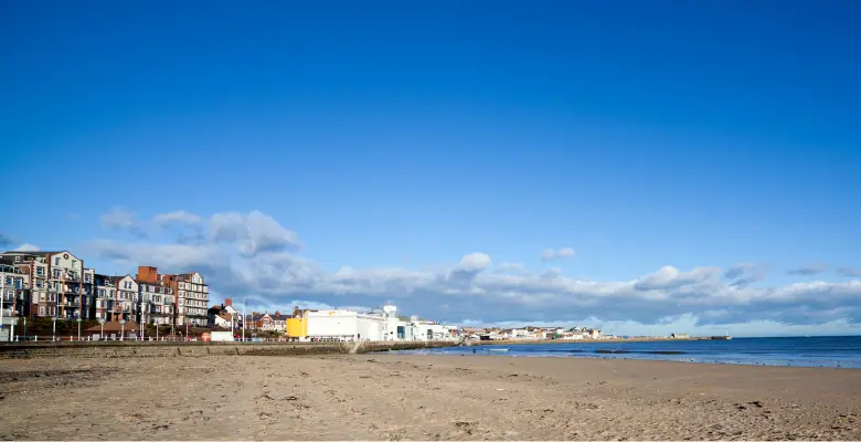 Bridlington beach with the town in the distance