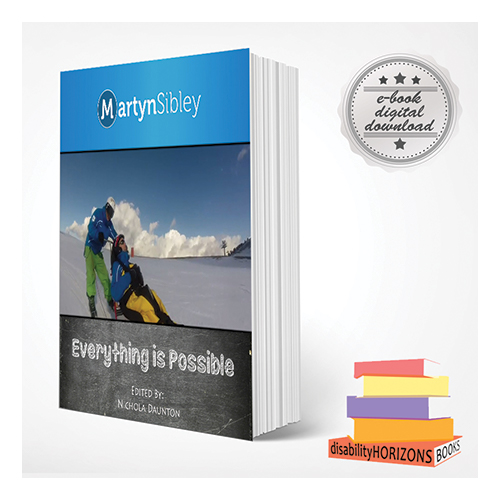 Reading book, titled Everything is Possible by Martyn Sibley