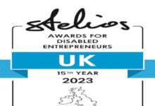 Stelios awards for disabled entrepreneurs UK 15th Year 2023 with a map of the the UK and Ireland
