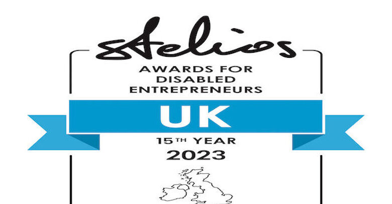 Stelios awards for disabled entrepreneurs UK 15th Year 2023 with a map of the the UK and Ireland