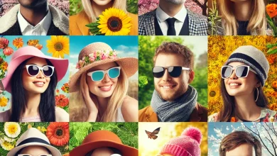 A diverse group of people wearing sunglasses and hats outdoors in various-seasons emphasizing eye protection.