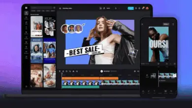 CapCut video editing software shown on a laptop and smartphone. The screens display video timelines, text overlays, and image cutouts, demonstrating how users can create professional-looking social media videos with simple tools.