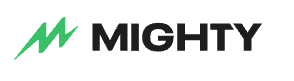 Mighty Logo, which a green jaggered line foloowed by capital text MIGHTY