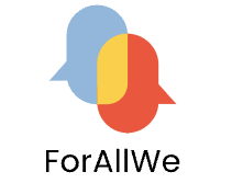 ForAllWe logo with two overlapping speech bubbles in blue, yellow, and red above the name “ForAllWe”.