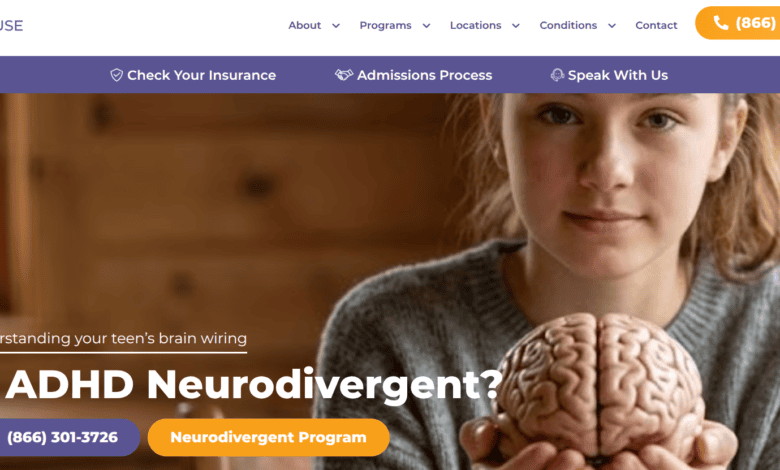 Teen holding a model of a brain. Text reads: "Understanding your teen's brain wiring. Is ADHD Neurodivergent?" with a button for the Neurodivergent Program.